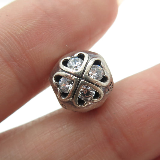 CHAMILIA 925 Sterling Silver Round-Cut Shaped C Z Lucky Heart Clover Bead Charm