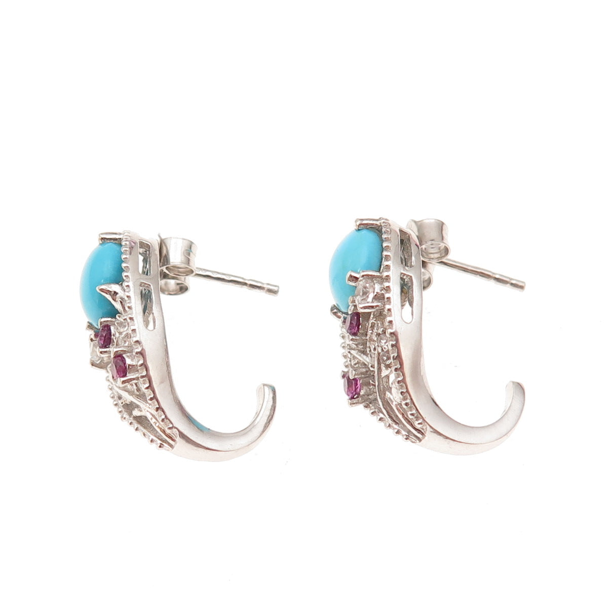 Chuck Clemency 925 Sterling Silver Real Turquoise Amethyst Topaz Floral Earrings