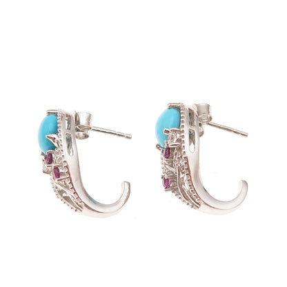 Chuck Clemency 925 Sterling Silver Real Turquoise Amethyst Topaz Floral Earrings