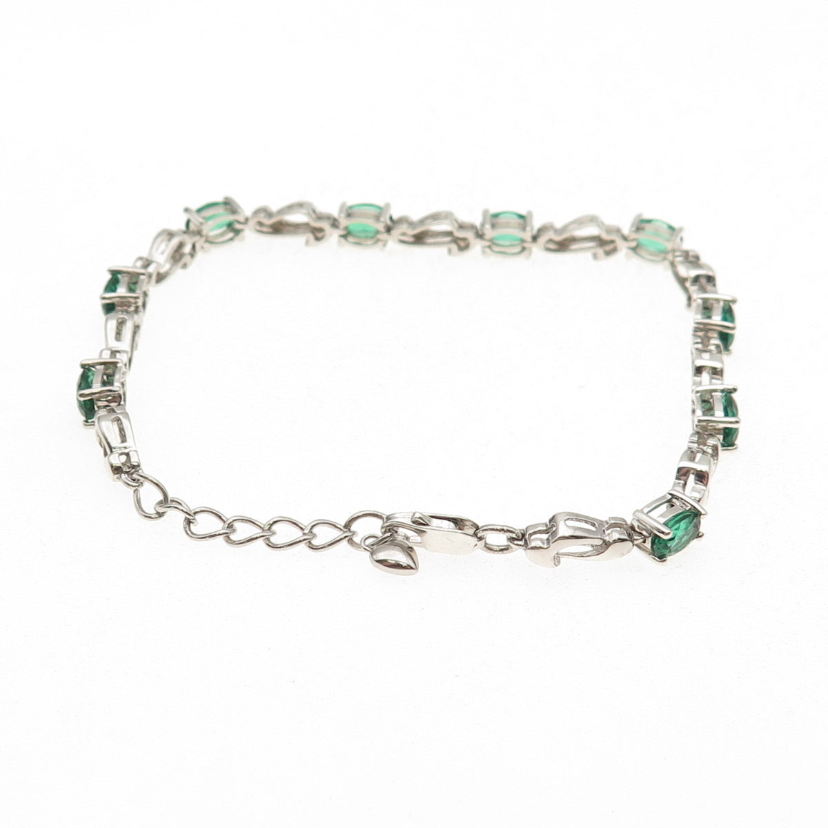 925 Sterling Silver Vintage Real Oval-Cut Chrome Diopside Bracelet 6.5-7.5"