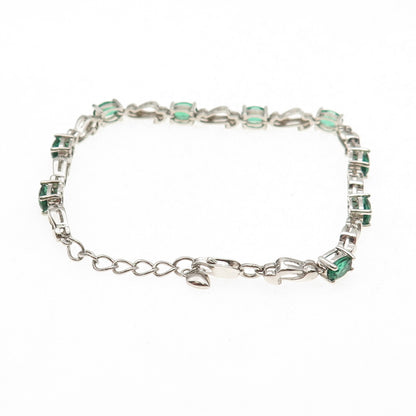 925 Sterling Silver Vintage Real Oval-Cut Chrome Diopside Bracelet 6.5-7.5"