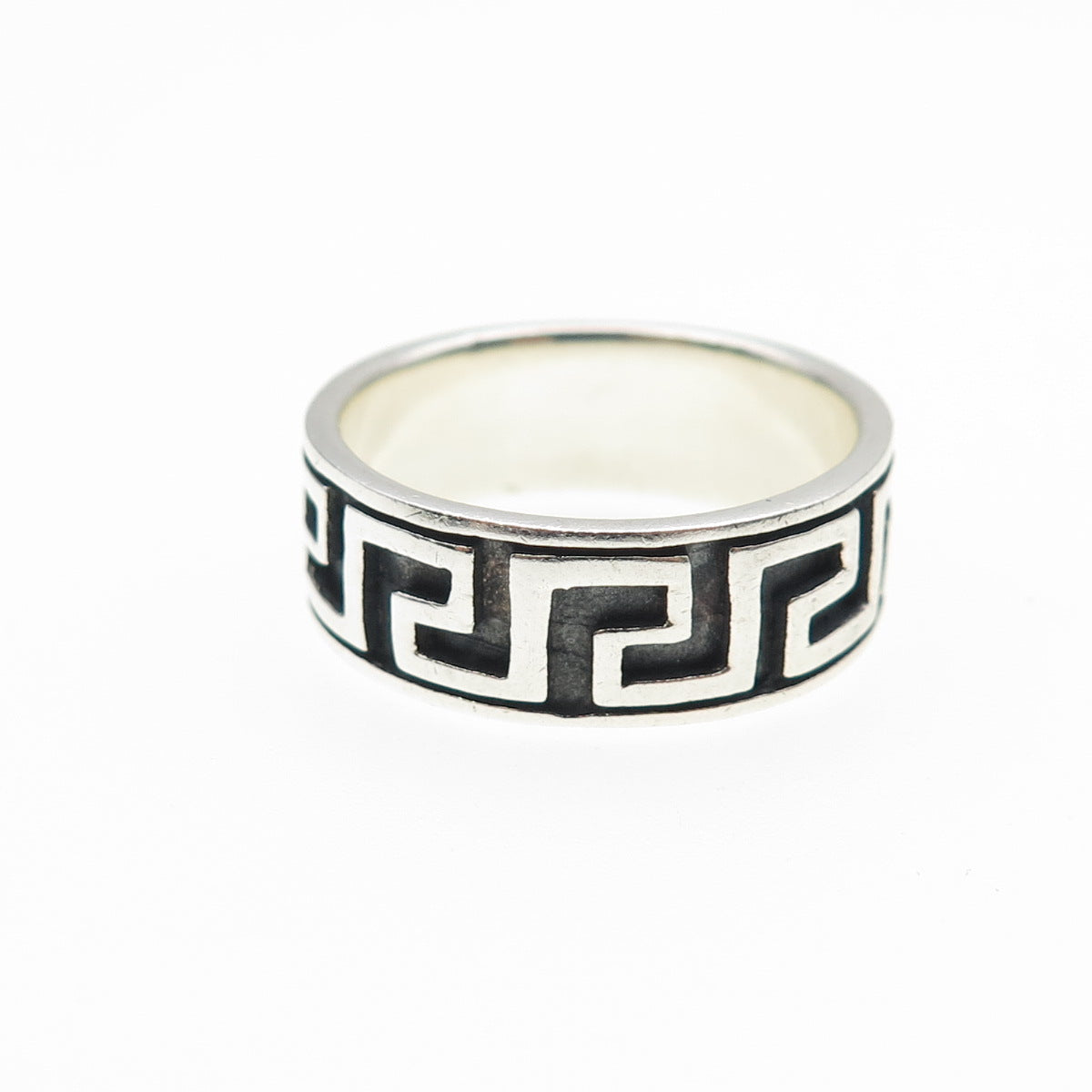 925 Sterling Silver Vintage Greek Key Oxidized Band Ring Size 9.5