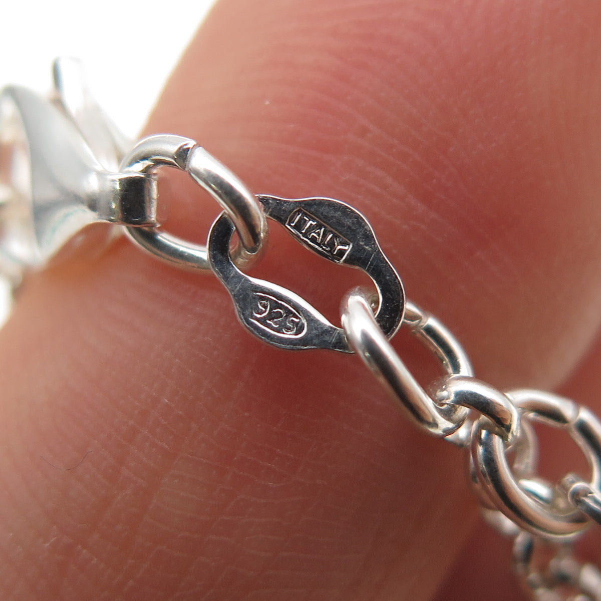 925 Sterling Silver Vintage Italy Heart Lock Dangle Charm Bracelet 6.75"