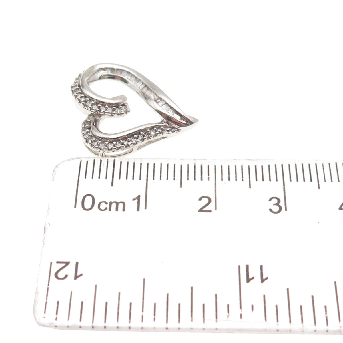 925 Sterling Silver Real Diamond Open Heart Slide Mini Charm Pendant