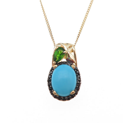 Chuck Clemency 925 Sterling Gold Plated Turquoise Spinel & Peridot Necklace 20"