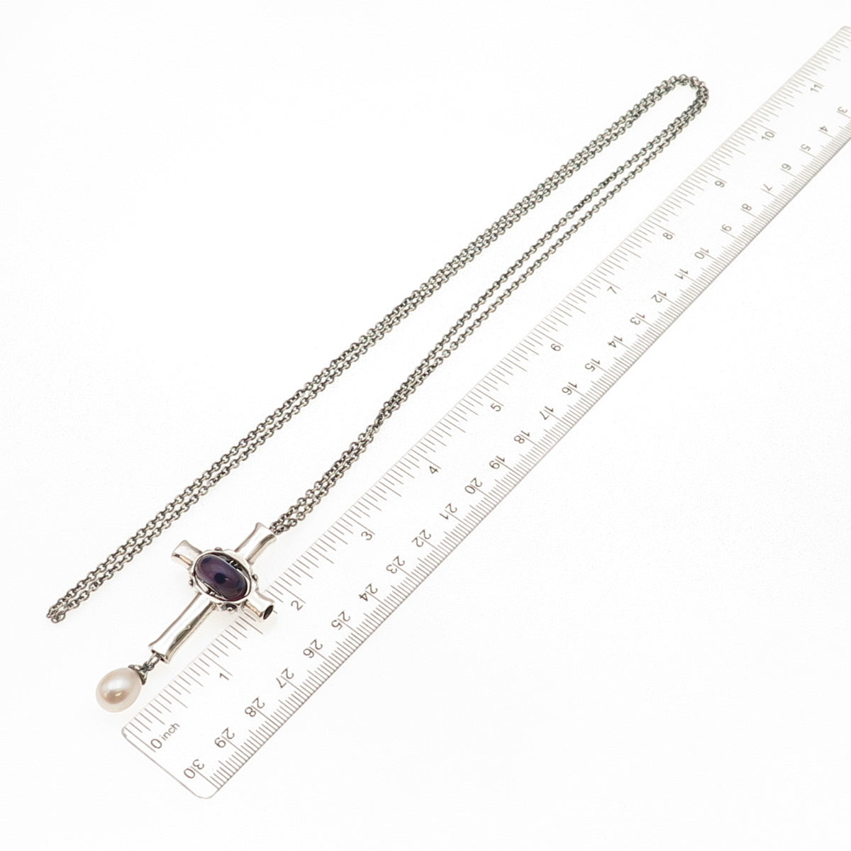 Trollbeads Sterling Silver Real Pearl & Murano Glass Cross Chain Necklace 36"