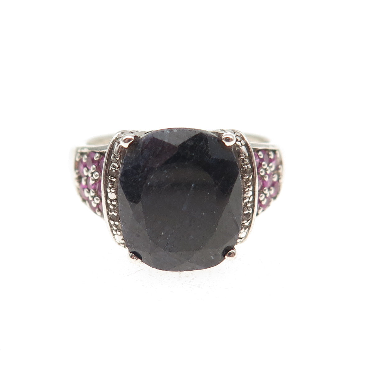 925 Sterling Silver Real Sapphire Ruby & White Topaz Ring Size 8