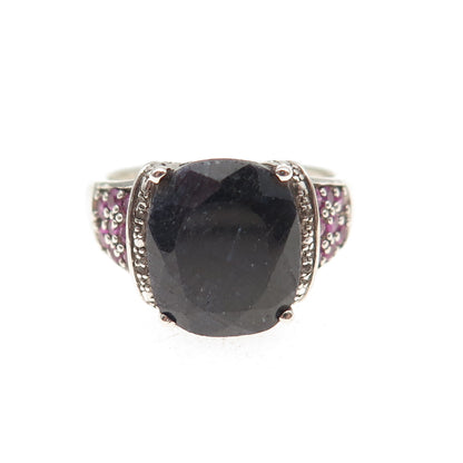 925 Sterling Silver Real Sapphire Ruby & White Topaz Ring Size 8