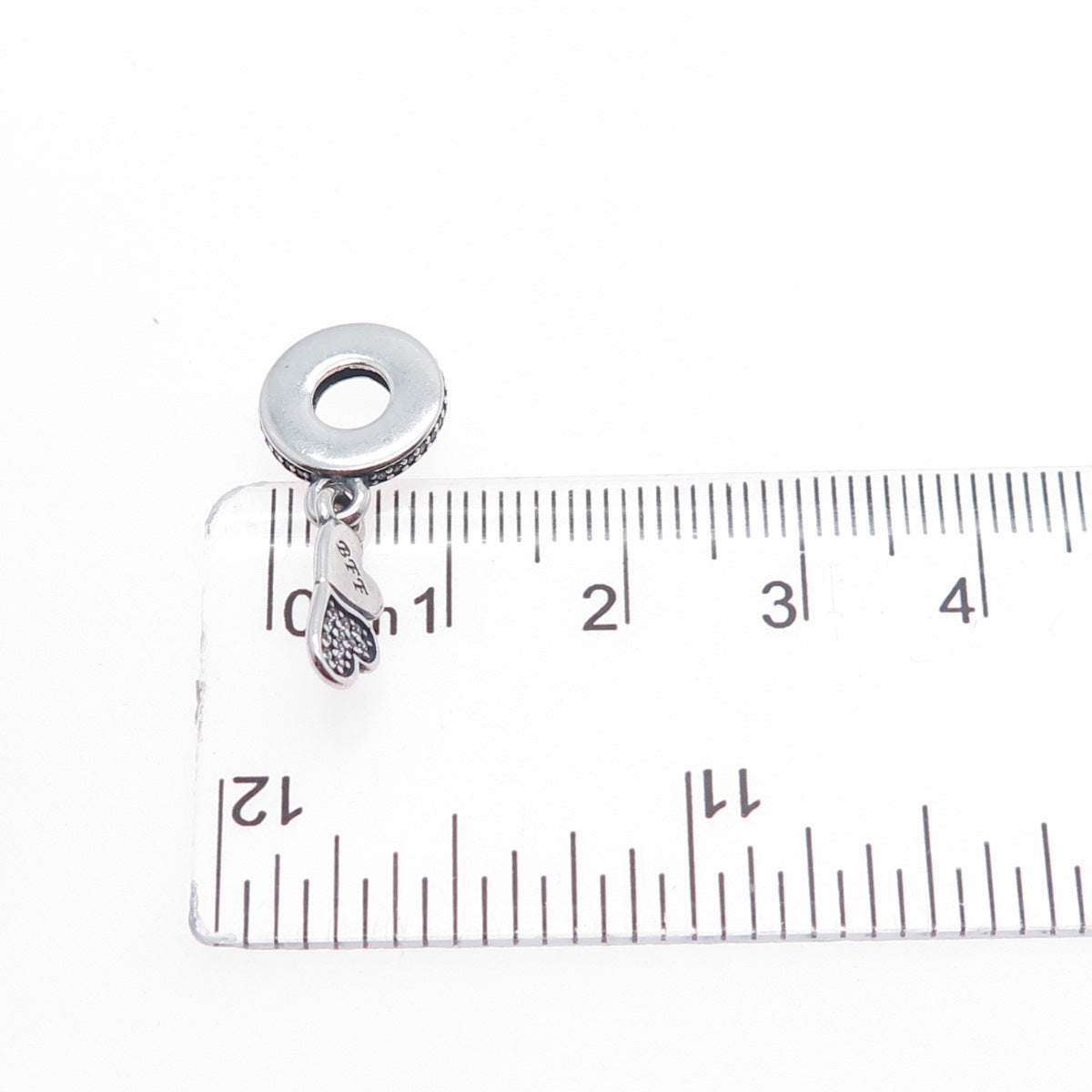 PANDORA 925 Sterling Silver C Z Best Friends Forever Dangle Heart Slide Charm