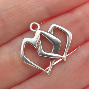 925 Sterling Silver Vintage Interlocked Double Heart Minimalist Charm Pendant