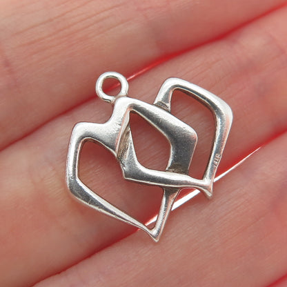 925 Sterling Silver Vintage Interlocked Double Heart Minimalist Charm Pendant