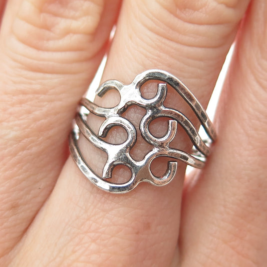 925 Sterling Silver Vintage Modernist Swirl Oxidized Ring Size 7.25