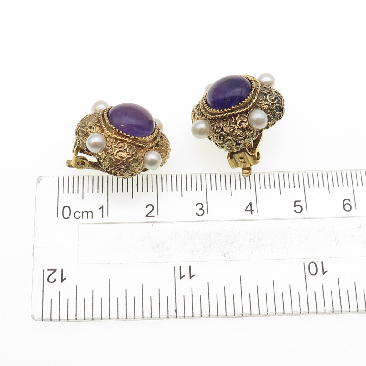 Museum of Fine Arts Sterling Silver GP Vintage Pearl & Amethyst Clip On Earrings