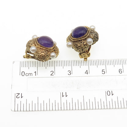 Museum of Fine Arts Sterling Silver GP Vintage Pearl & Amethyst Clip On Earrings
