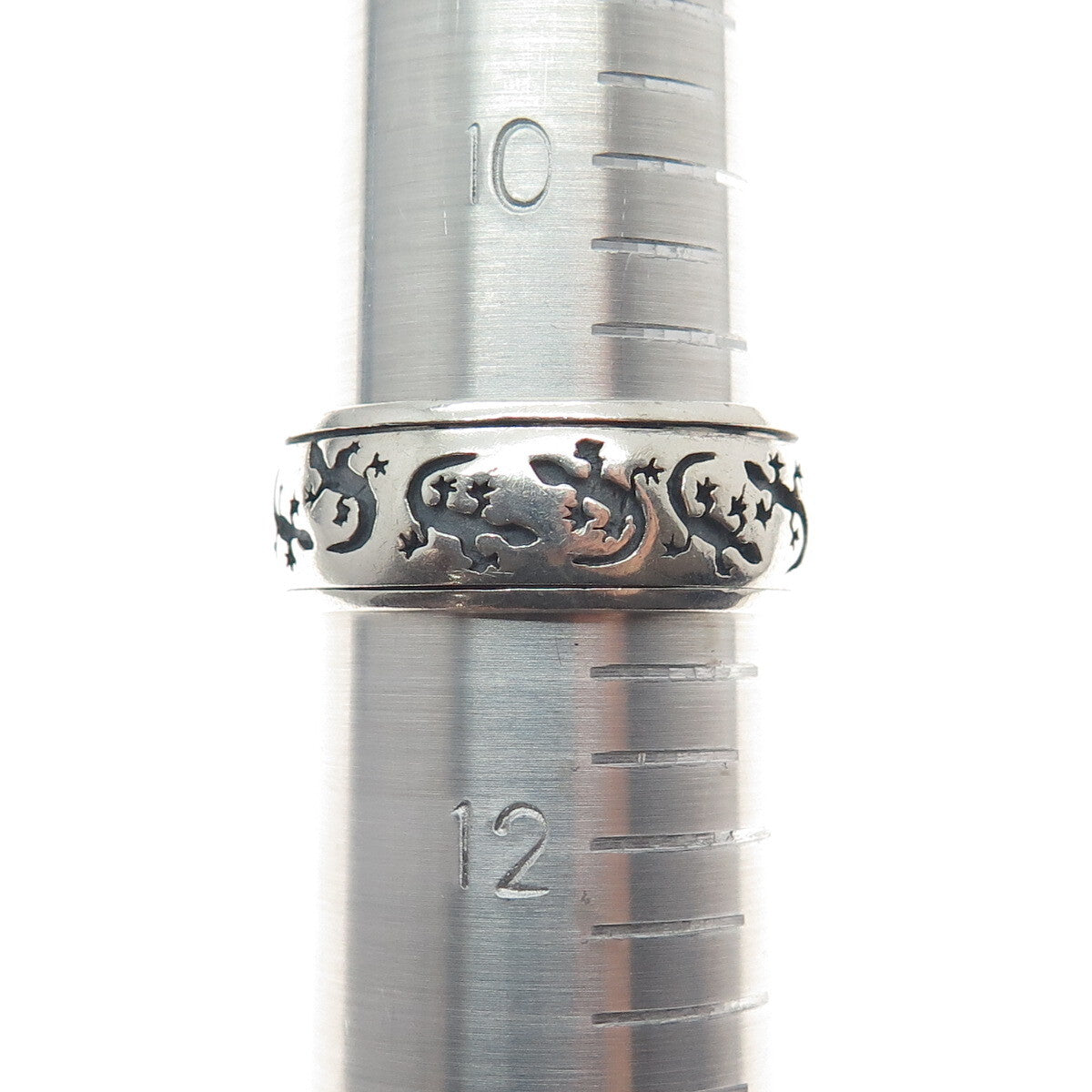 PETER STONE 925 Sterling Silver Vintage Lizard Rotating Band Ring Size 11.25