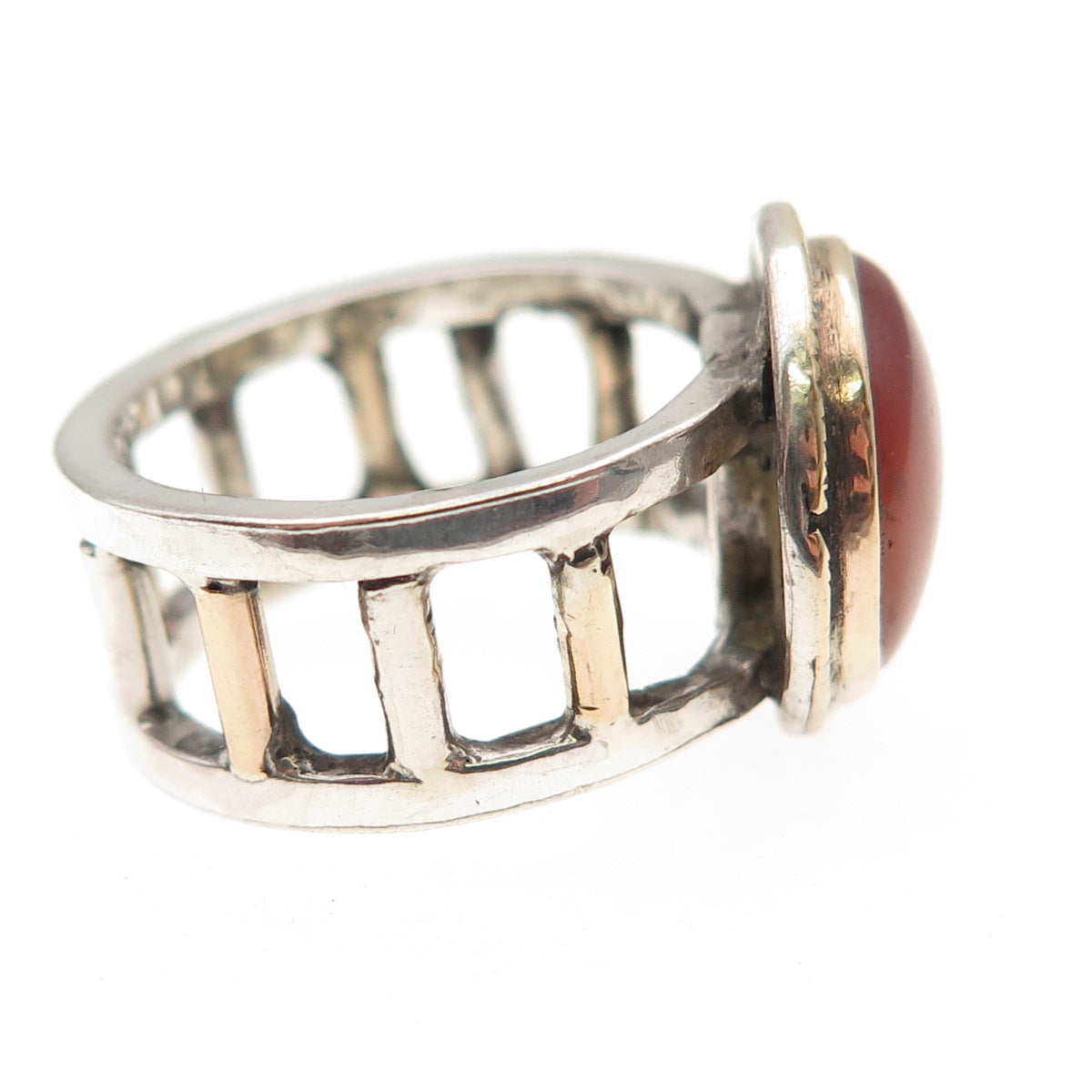Vaubel Sterling Silver 14K Gold Vintage Real Carnelian Modernist Ring Size 5.25