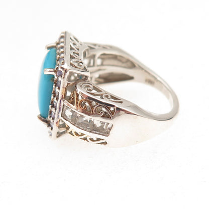 Chuck Clemency 925 Sterling Silver Real Turquoise Tanzanite & Topaz Ring Size 8