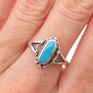 925 Sterling Silver Vintage Real Turquoise Oxidized Ring Size 8