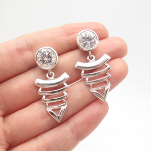 925 Sterling Silver Round-Cut C Z Dangling Earrings