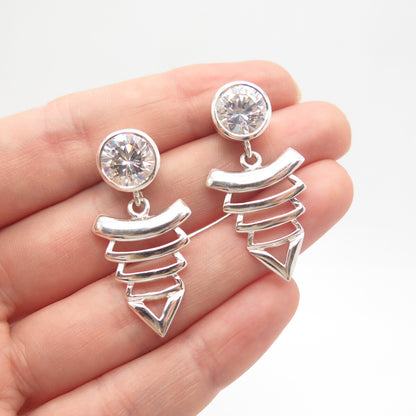 925 Sterling Silver Round-Cut C Z Dangling Earrings