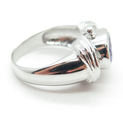 925 Sterling Silver Real Oval-Cut Amethyst Modernist Ring Size 7.75