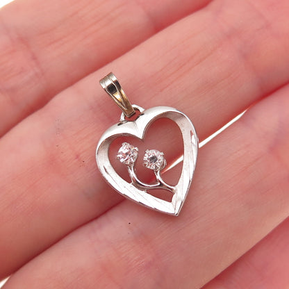 Marvel 925 Sterling Silver Vintage Rhinestone Mom & Child Heart Charm Pendant