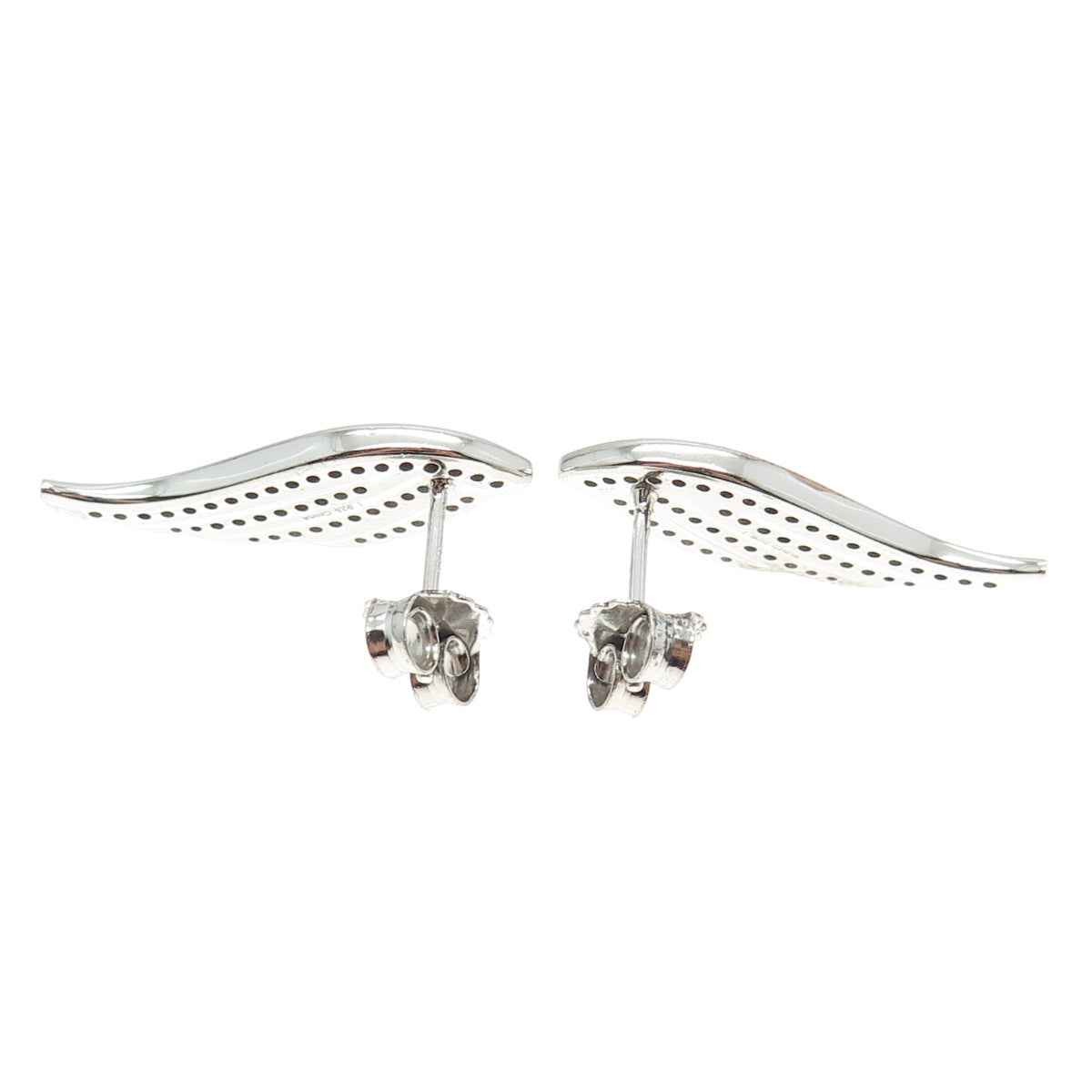 925 Sterling Silver 2-Tone Real Round-Cut Diamond Angel Wing Earrings