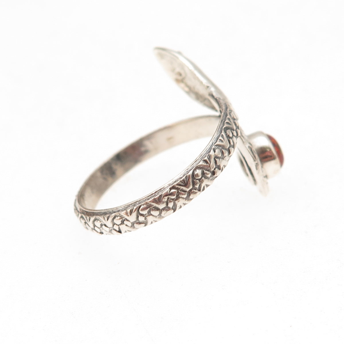 925 Sterling Silver Vintage Real Red Opal Snake Oxidized Ring Size 8.75