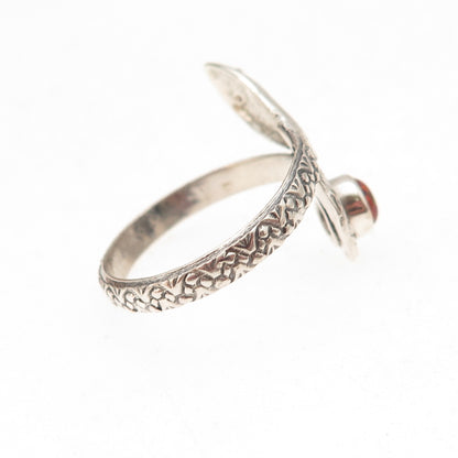 925 Sterling Silver Vintage Real Red Opal Snake Oxidized Ring Size 8.75