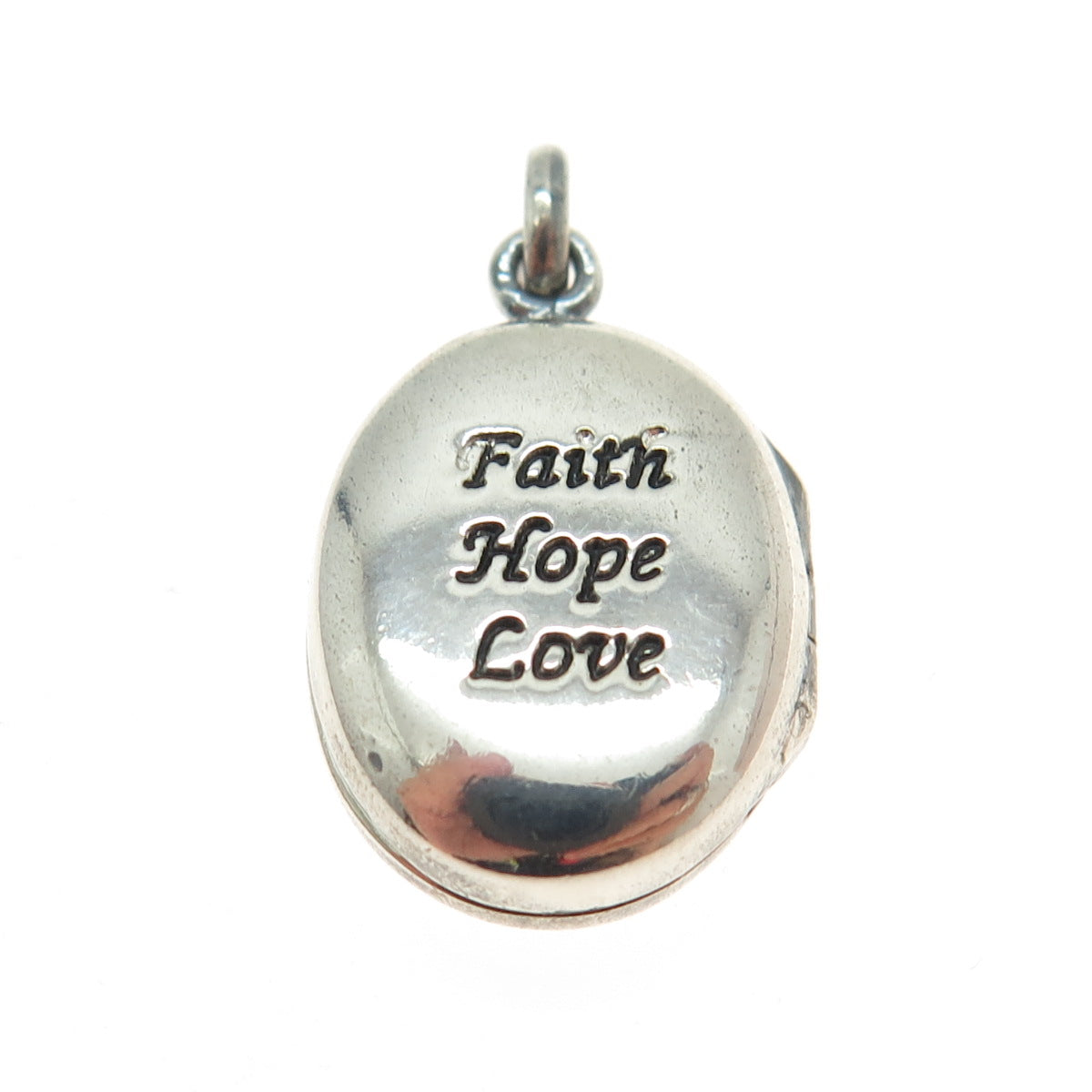 925 Sterling Silver Vintage "Faith Hope Love" Cross Oval Locket Pendant