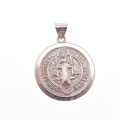 925 Sterling Silver Vintage Mexico Saint Benedict Religious Medal Charm Pendant