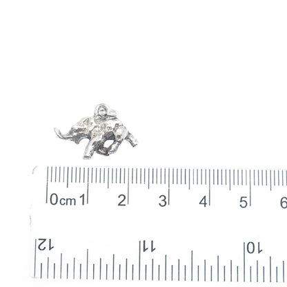 925 Sterling Silver Vintage Running Elephant Oxidized Minimalist 3D Pendant