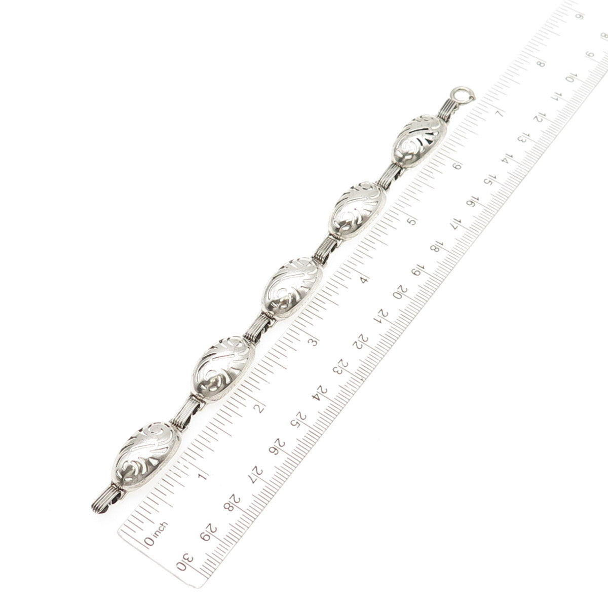 PETTELL'S 925 Sterling Silver Vintage Floral Dome Link Bracelet 7.25"