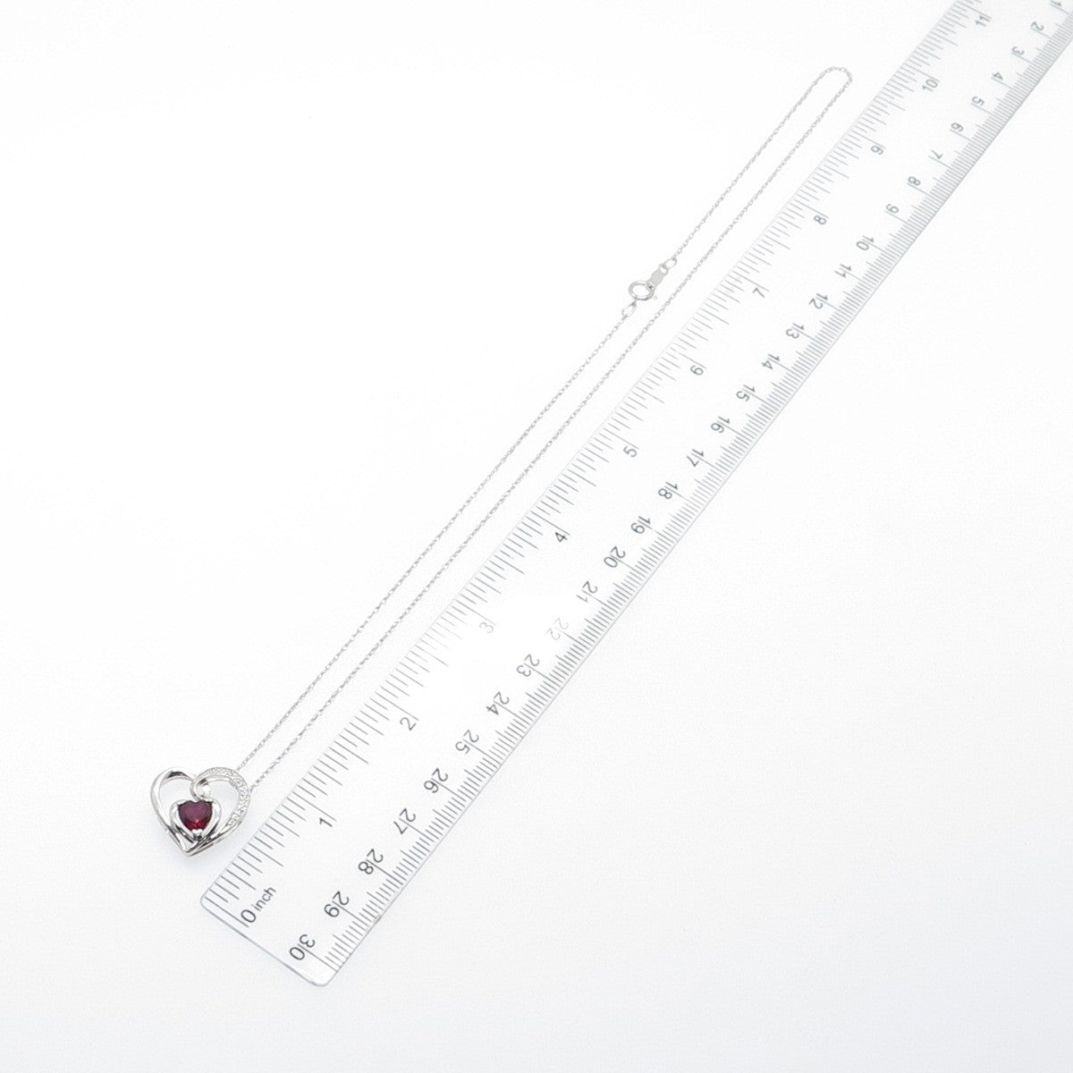 925 Sterling Silver Lab-Created Ruby & C Z Heart Singapore Chain Necklace 18"