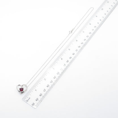 925 Sterling Silver Lab-Created Ruby & C Z Heart Singapore Chain Necklace 18"