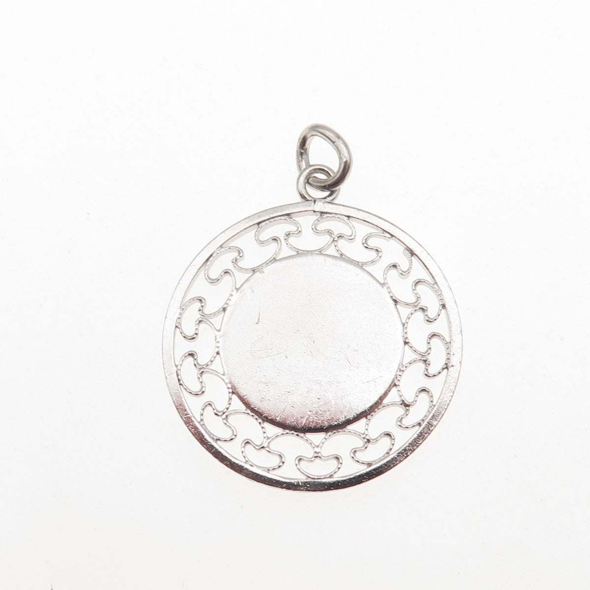 925 Sterling Silver Vintage Ornate Filigree Round Tag Charm Pendant