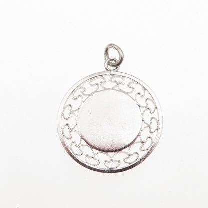 925 Sterling Silver Vintage Ornate Filigree Round Tag Charm Pendant