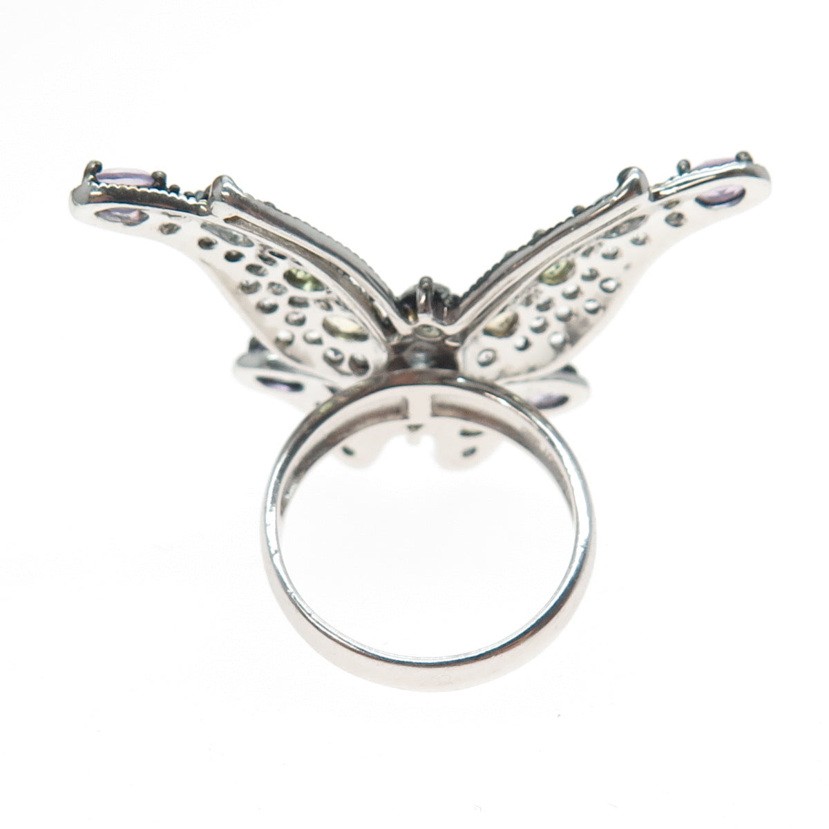 925 Sterling Silver Black Rhodium Real Multi-Color Gem Butterfly Ring Size 6.25