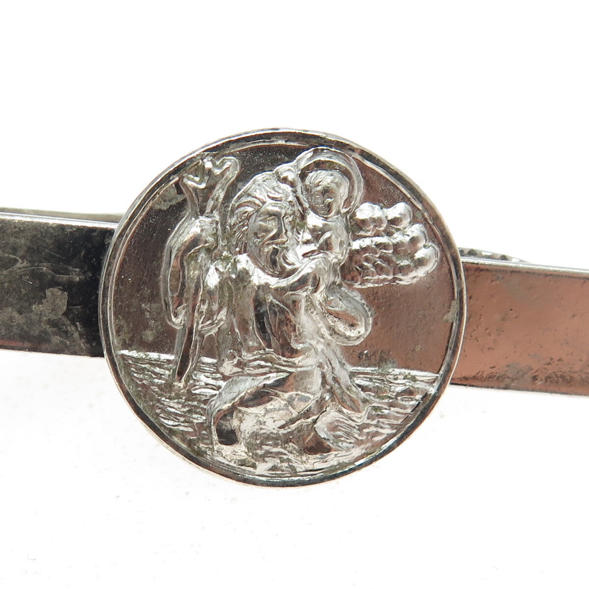 CREED 925 Sterling Silver Vintage 1961 Saint Christopher Religious Tie Clip