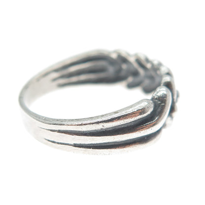 925 Sterling Silver Vintage Modernist Wheat Link Oxidized Ring Size 8.75