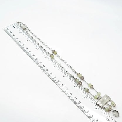925 Sterling Silver Vintage Smoky Quartz & Chalcedony Gem Chain Necklace 16"