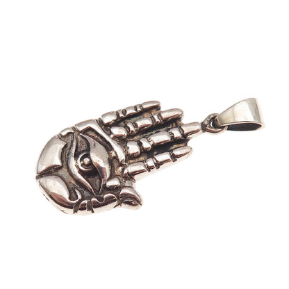 925 Sterling Silver Vintage Hamsa Hand & Evil Eye Oxidized Charm Pendant