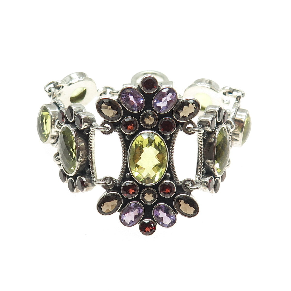 NICKY BUTLER 925 Sterling Vintage Amethyst Quartz Citrine & Garnet Bracelet 7.5"