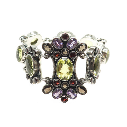NICKY BUTLER 925 Sterling Vintage Amethyst Quartz Citrine & Garnet Bracelet 7.5"