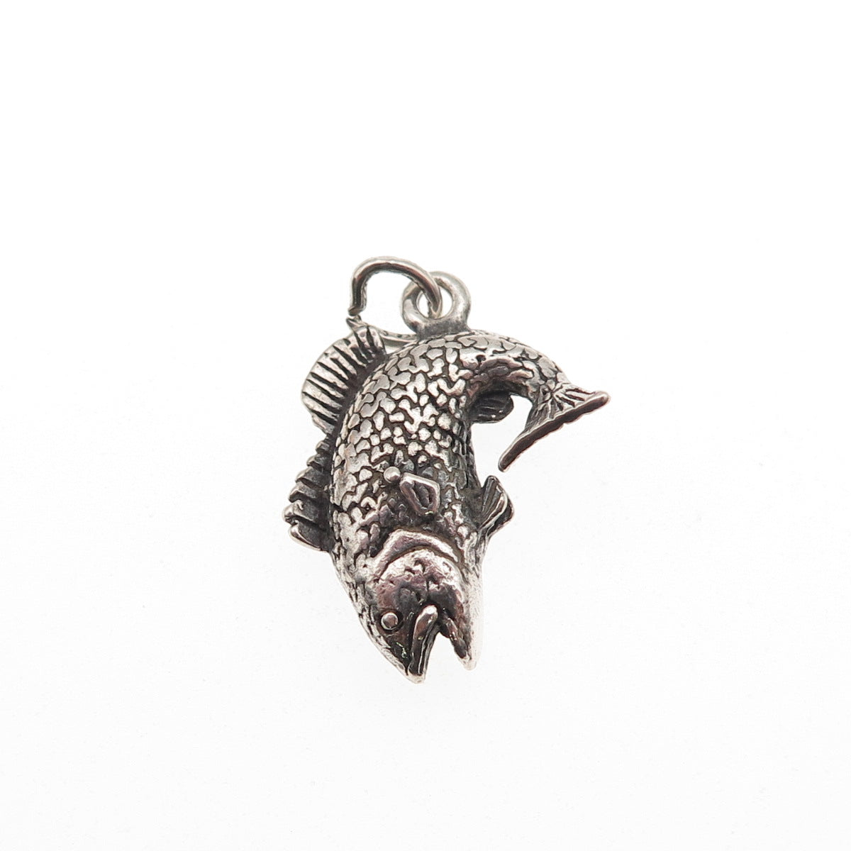 925 Sterling Silver Vintage Koi Fish Oxidized 3D Mini Charm Pendant