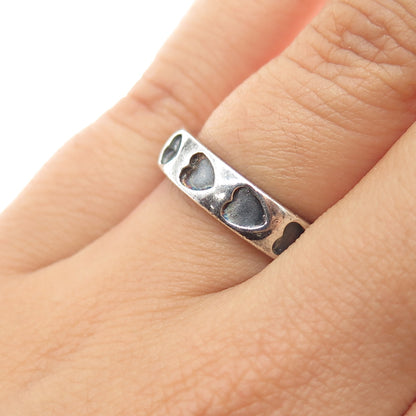 925 Sterling Silver Vintage Heart Oxidized All Around Band Ring Size 6