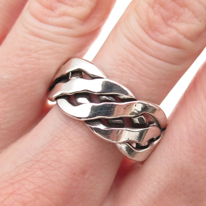 925 Sterling Silver Vintage Mexico Woven Oxidized Band Ring Size 11