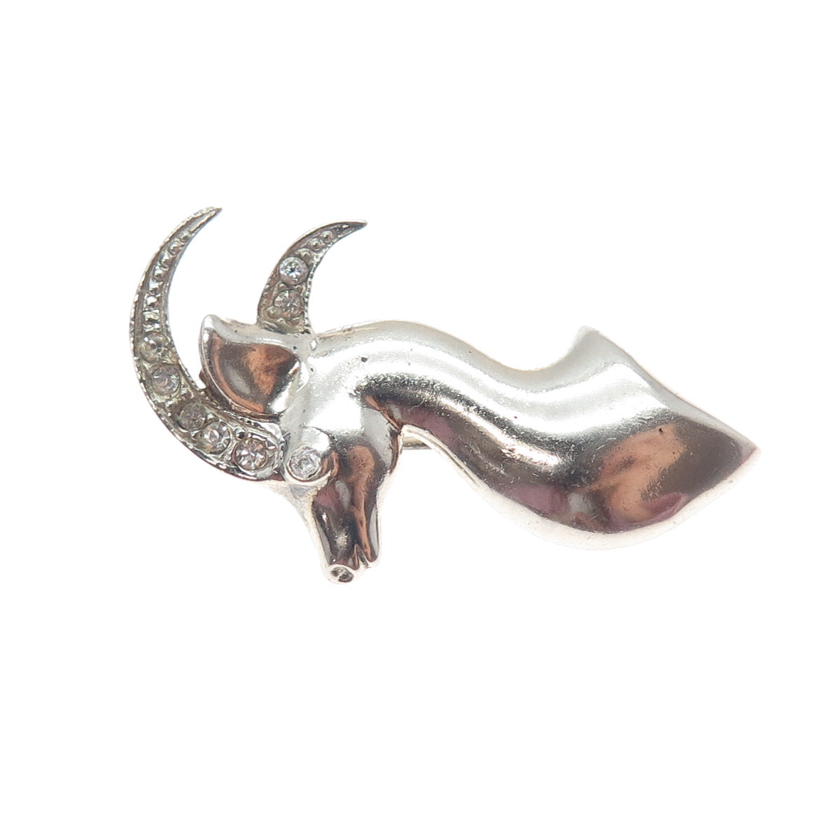925 Sterling Silver Antique Art Deco Rhinestone Gazelle Oxidized Pin Brooch