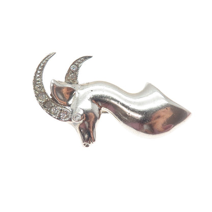 925 Sterling Silver Antique Art Deco Rhinestone Gazelle Oxidized Pin Brooch