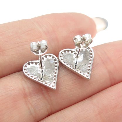 925 Sterling Silver Enamel Round-Cut C Z Heart Stud Earrings